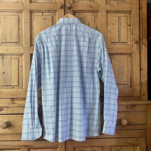 Tommy Hilfiger Large (16 1/2 / 34/35) Blue White Checked Long Sleeve Button Fron - Picture 7 of 9